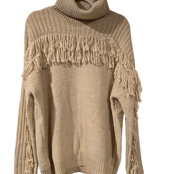 A.N.A. Beige Fringed Western Cowgirl Turtleneck Sweater Sz 1X - Picture 2 of 7